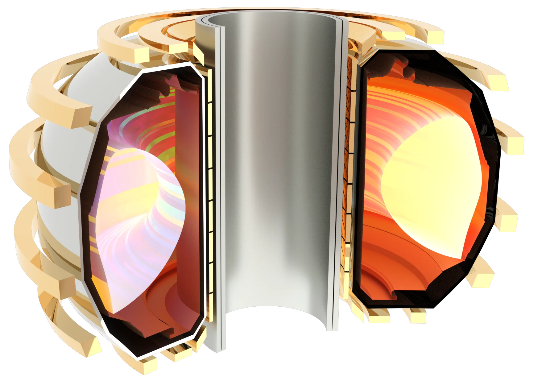 Cutaway rendering of a negative triangularity plasma inside the DIII-D tokamak